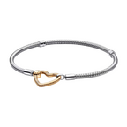 Bracelet Pandora Moments Chaîne Serpent Fermeture Cœur Couleur Or et Argent - Bijuvera
