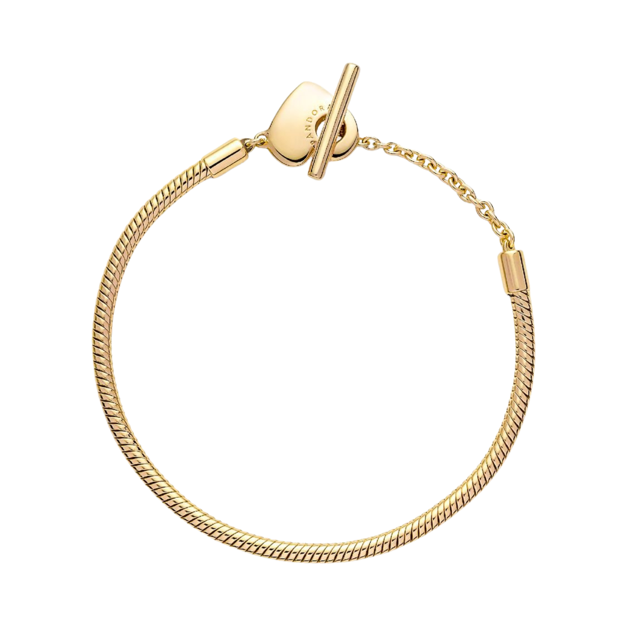 Pandora Moments Slangenkettingarmband met T-slot en Hart in Gouden Kleur - Bijuvera
