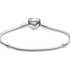 Bracelet Pandora Moments Chaîne de Serpent avec fermoir en Cœur Familial - Bijuvera