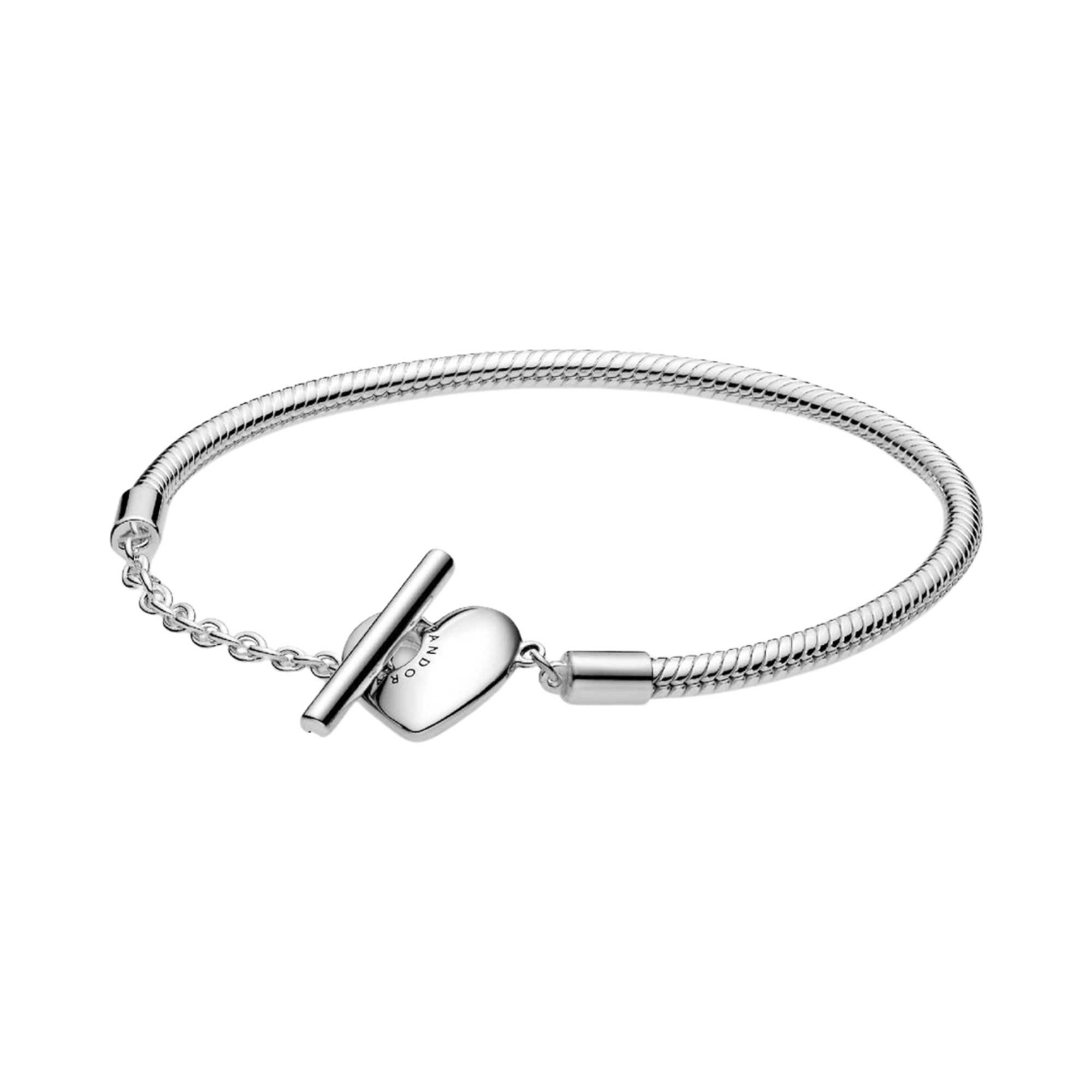 Pulsera Pandora Moments Cadena de Serpiente con cierre en T y corazón En Plata - Bijuvera