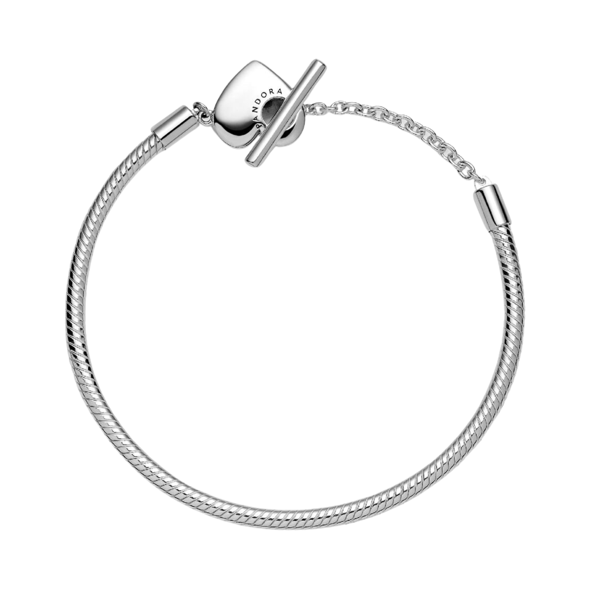 Pulsera Pandora Moments Cadena de Serpiente con cierre en T y corazón En Plata - Bijuvera
