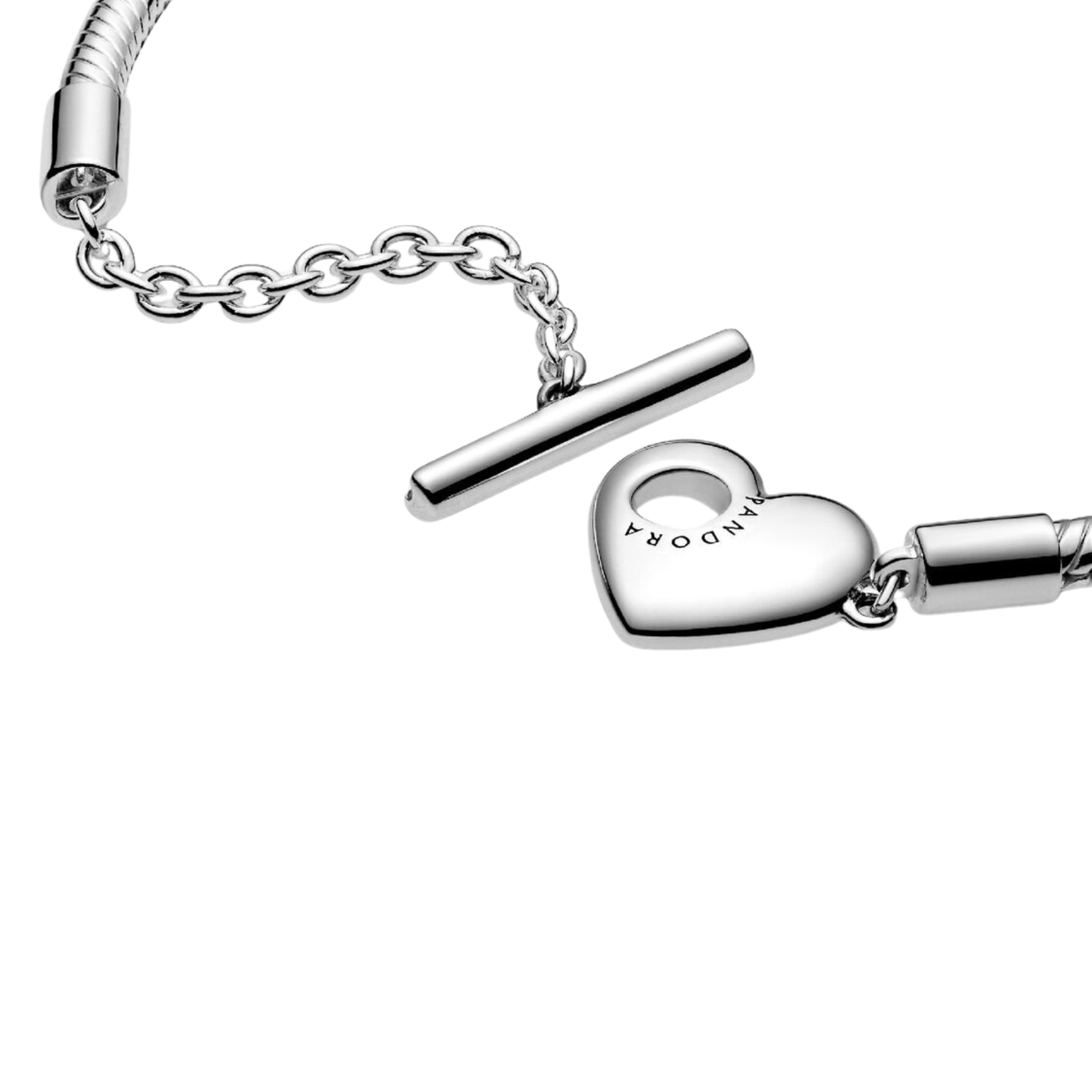 Pulsera Pandora Moments Cadena de Serpiente con cierre en T y corazón En Plata - Bijuvera