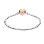 Pandora Moments armband met hartsluiting in roségoud en slangenketting ontwerp - Bijuvera