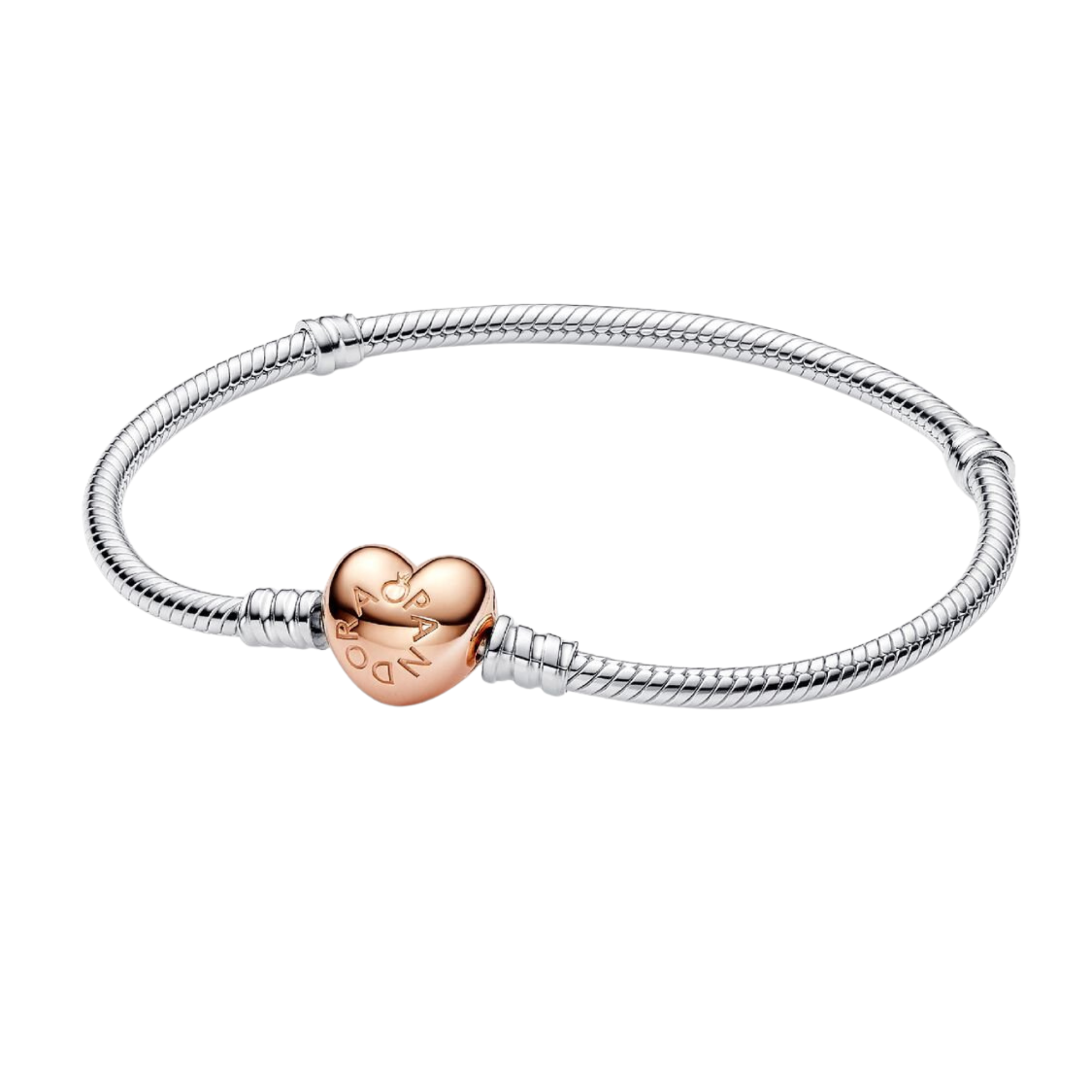 Pulsera Pandora Moments con cierre de Corazón en Color Oro Rosa y Diseño Cadena de Serpiente - Bijuvera