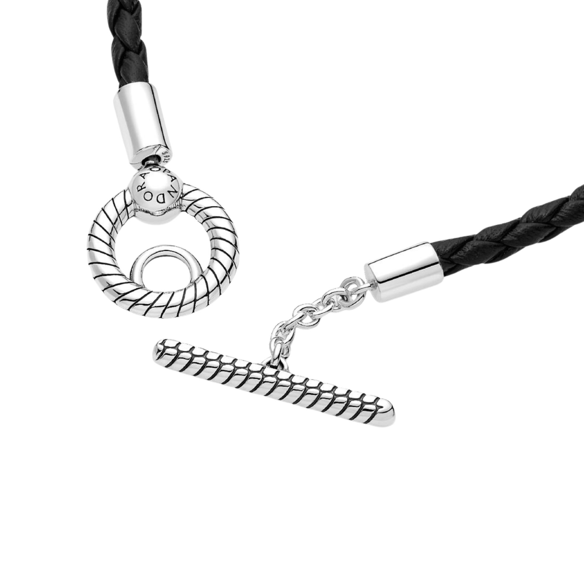 Pulsera Pandora Moments de Cuero Trenzado con Cierre en forma de T - Bijuvera