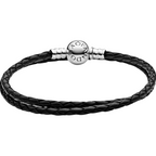 Pulsera Pandora Moments en cuero trenzado doble negro - Bijuvera