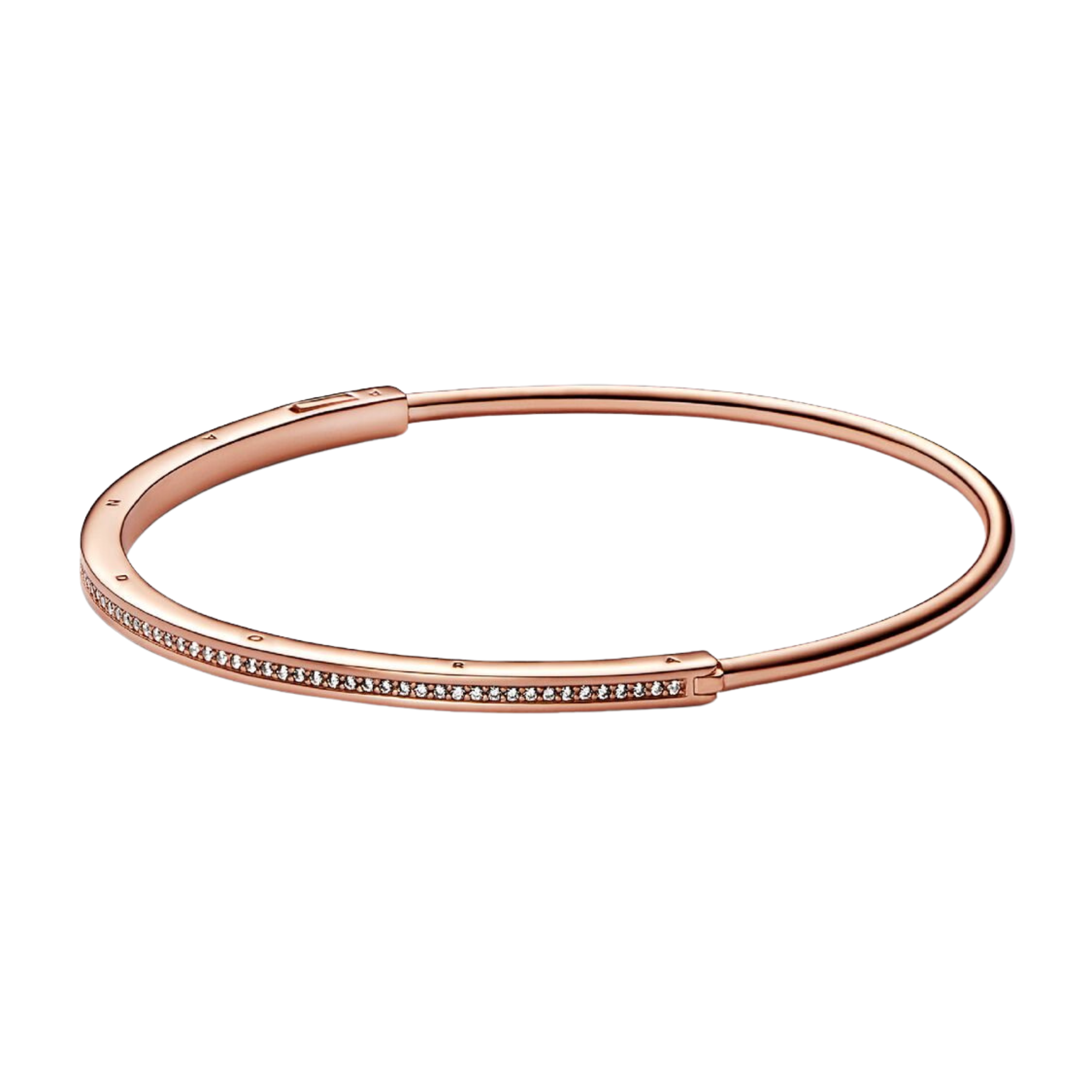Bracelet Pandora Rigide Pandora Signature I-D Pavé en Couleur Or Rose - Bijuvera