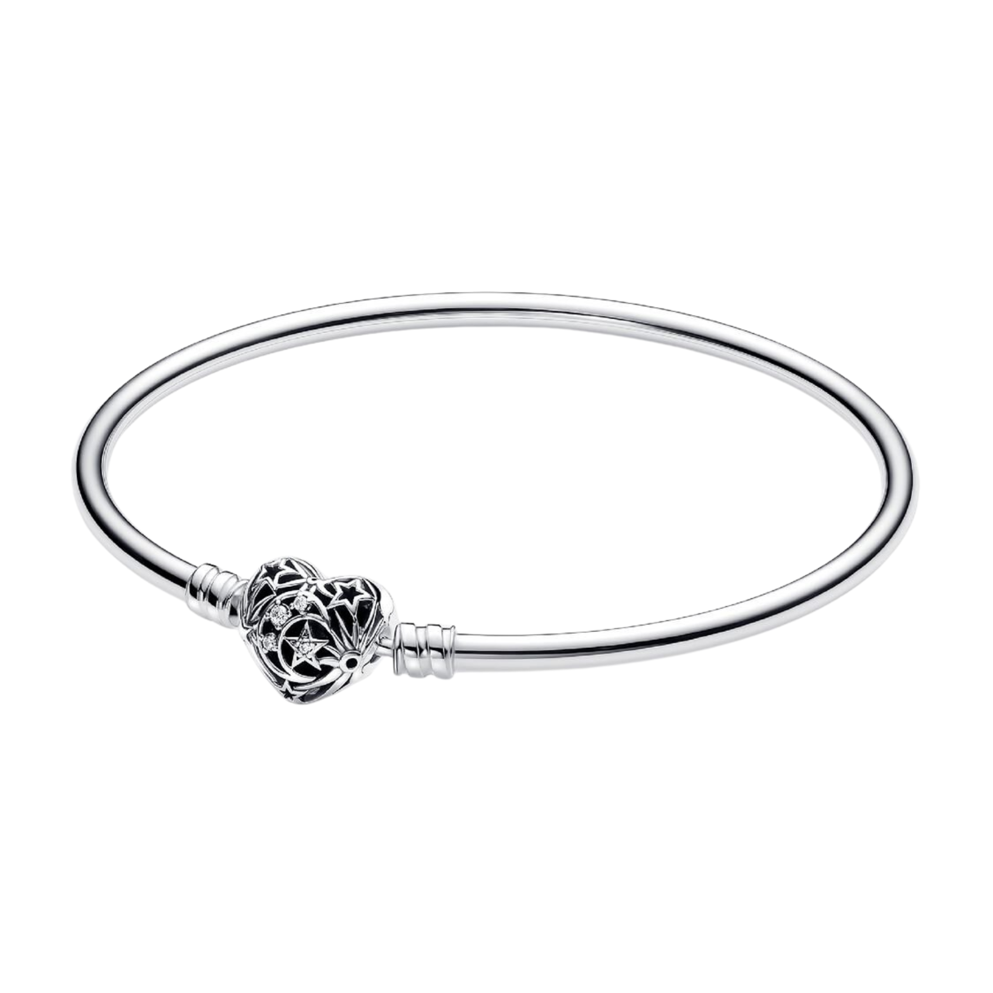 Pulsera Pandora Rígida con Cierre de Corazón y Estrellas - Bijuvera