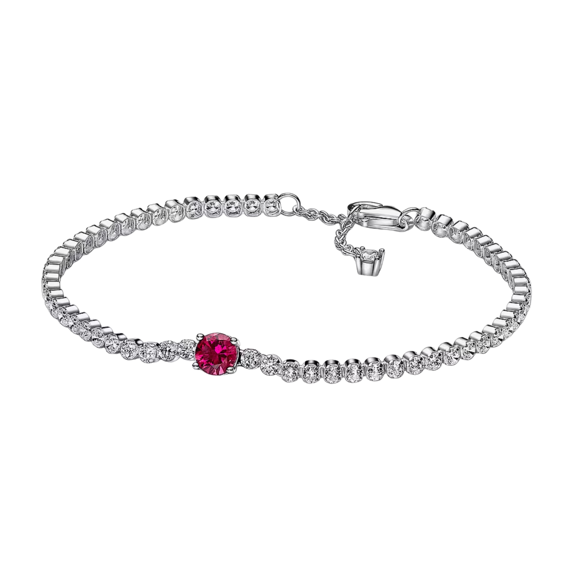 Pandora Tennis Armband Rode Ronde Steen in Pave - Bijuvera