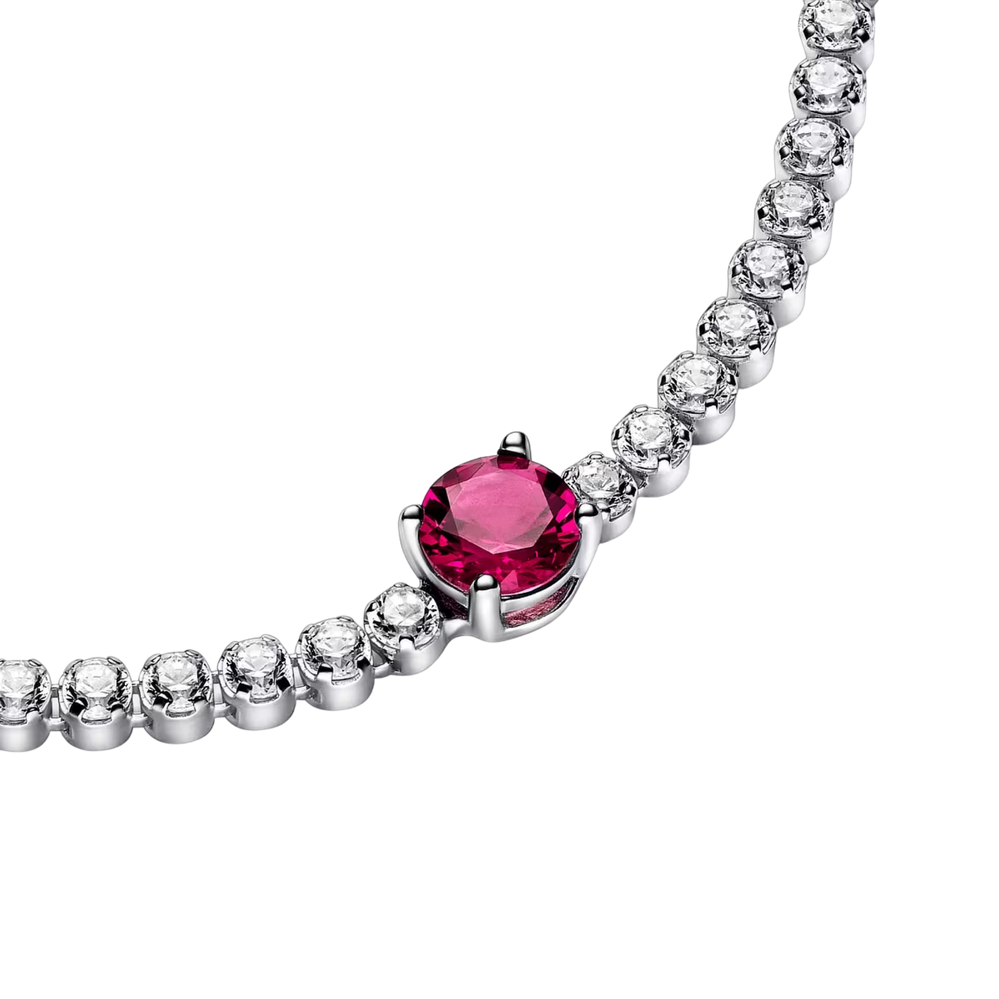 Pandora Tennis Armband Rode Ronde Steen in Pave - Bijuvera