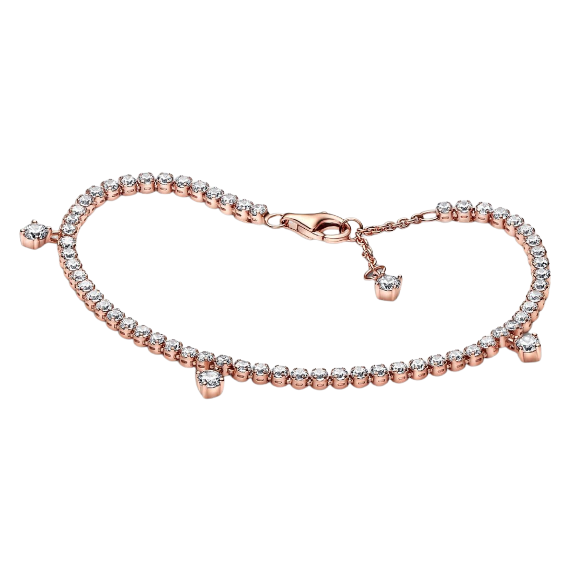 Pulsera Pandora Tenis Gotas Brillantes en Color Oro Rosa - Bijuvera