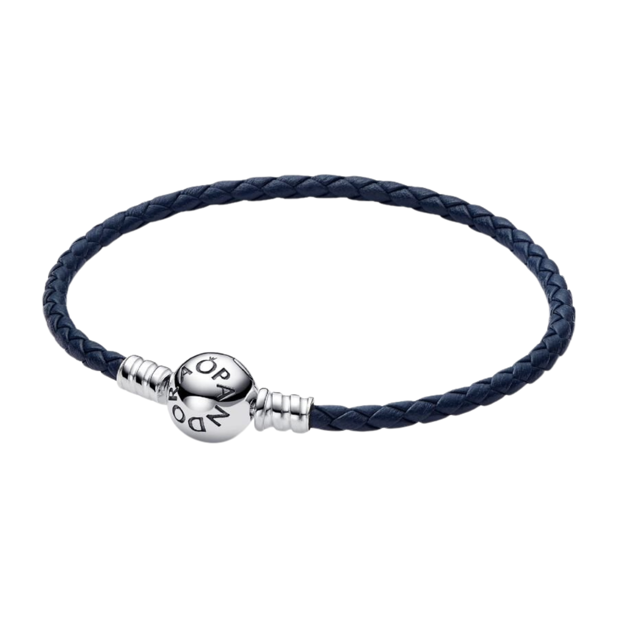 Pulsera Pandora de Cuero Trenzado Azul con Cierre Redondo de Pandora Moments - Bijuvera