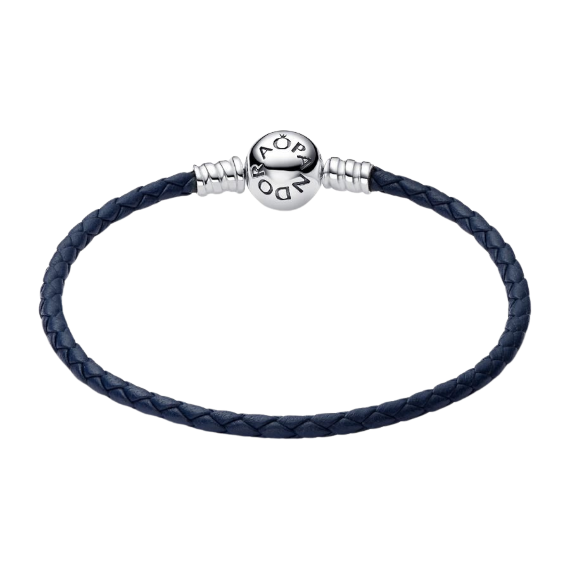 Pulsera Pandora de Cuero Trenzado Azul con Cierre Redondo de Pandora Moments - Bijuvera
