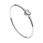 Pandora Moments Sterling Silver Bangle with Heart Clasp for Charms - Bijuvera