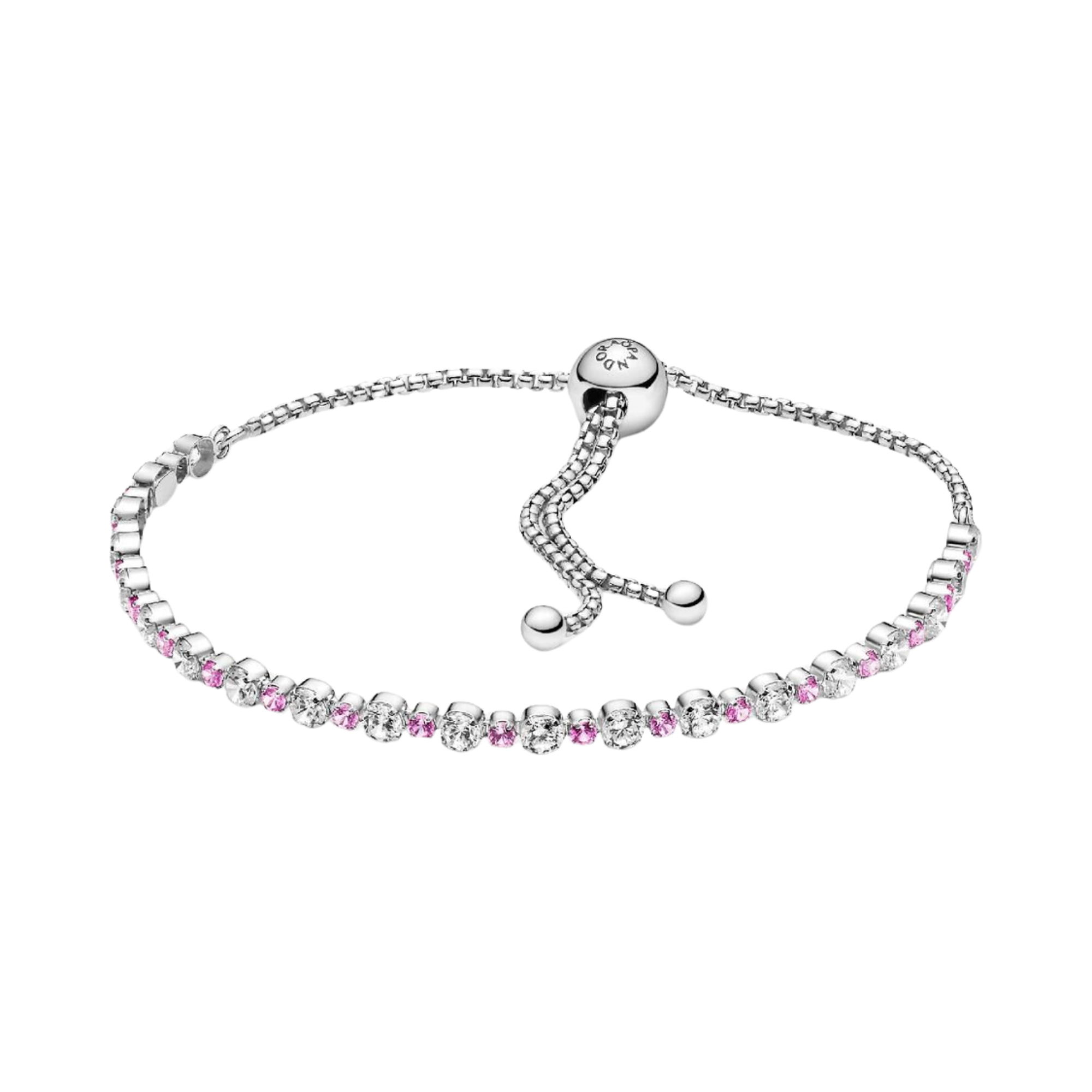 Bracciale Pandora rosa e trasparente brillante con chiusura scorrevole - Bijuvera