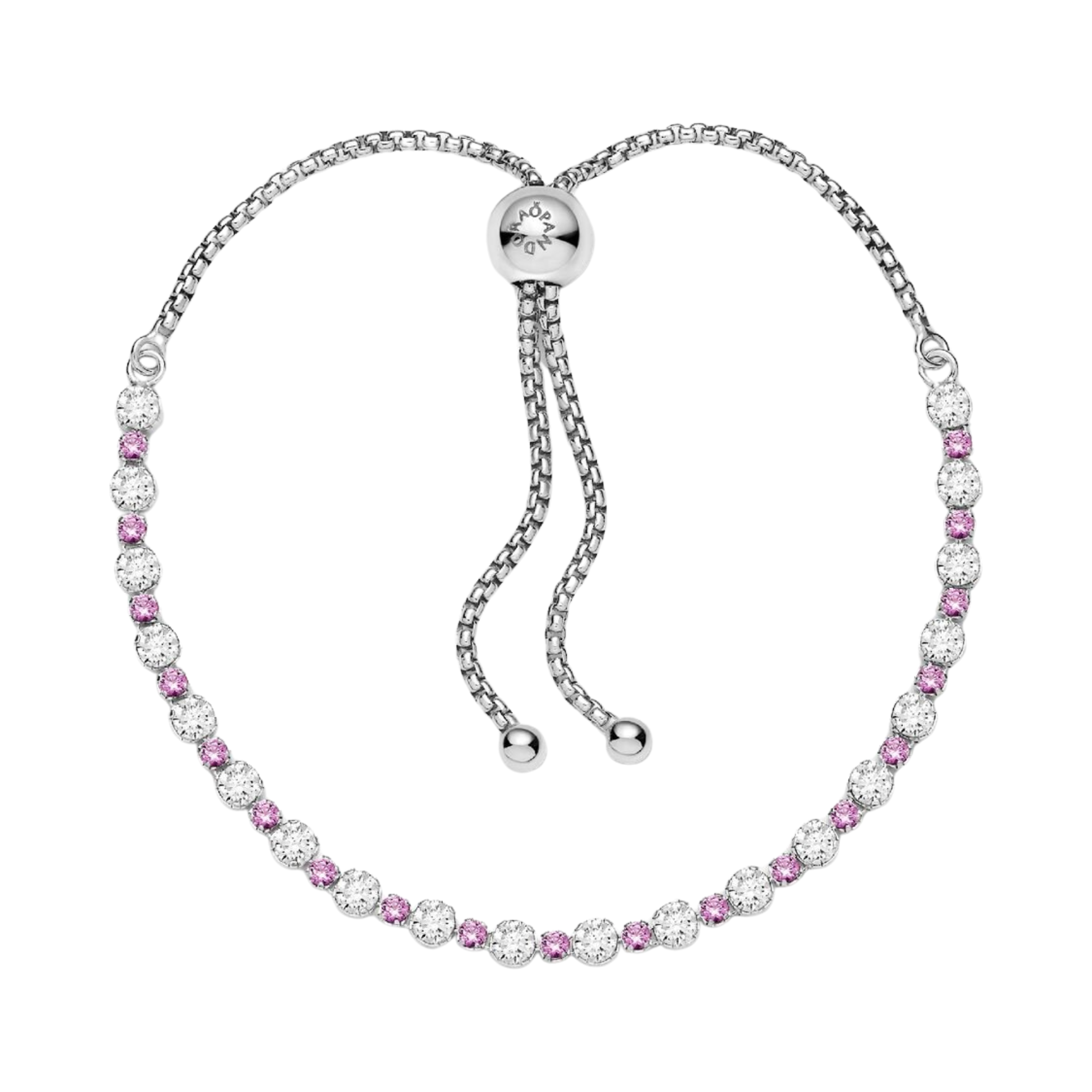 Bracciale Pandora rosa e trasparente brillante con chiusura scorrevole - Bijuvera