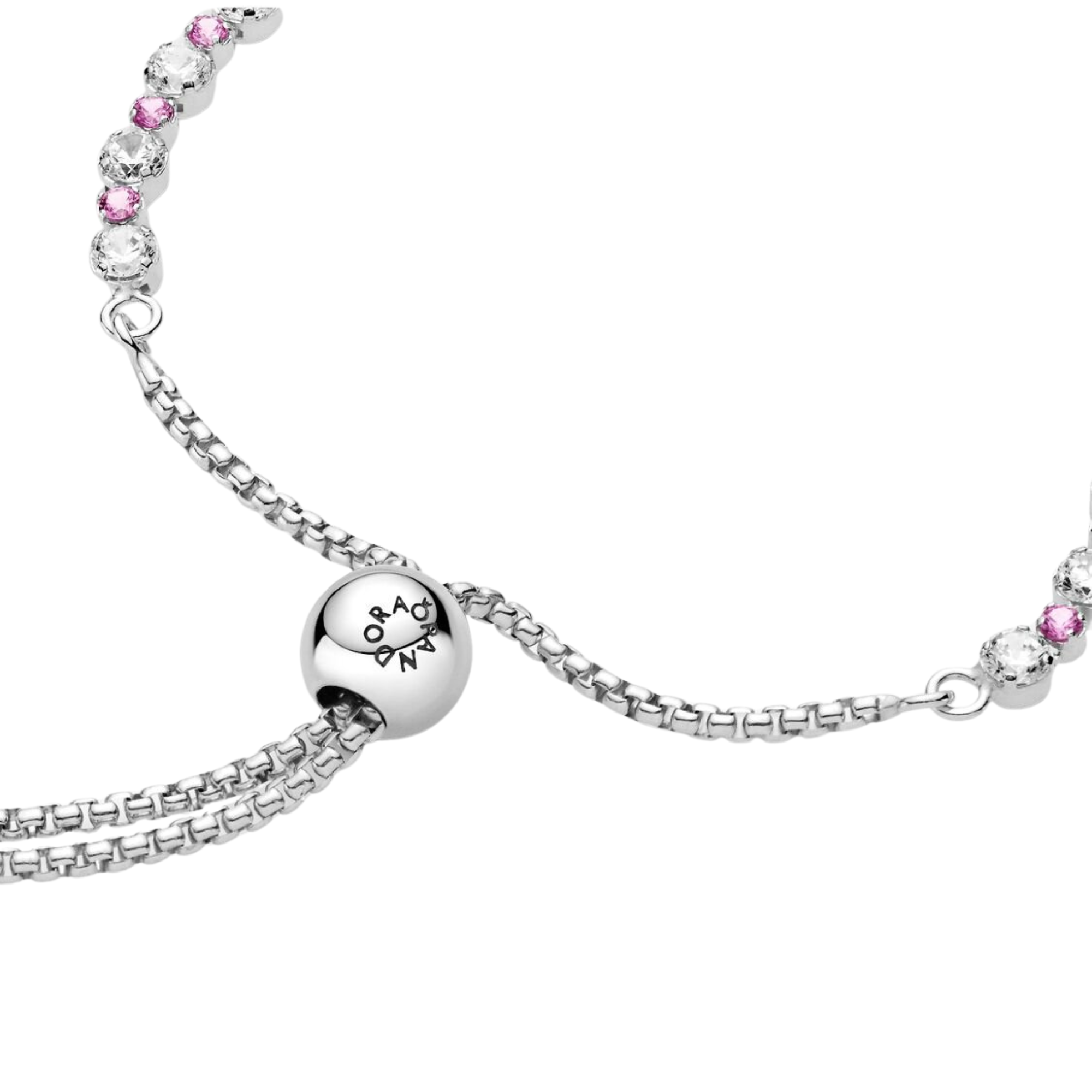 Bracciale Pandora rosa e trasparente brillante con chiusura scorrevole - Bijuvera