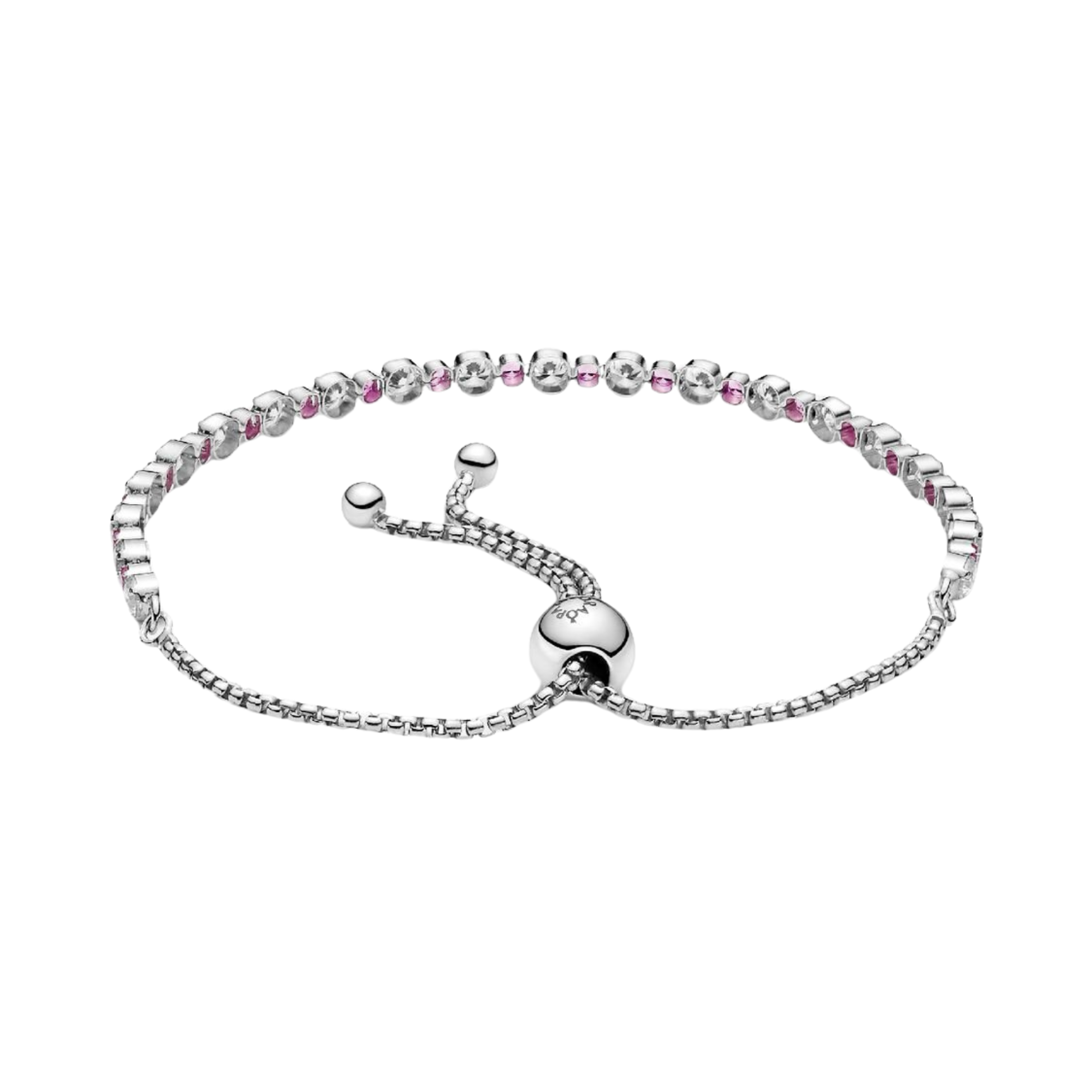 Bracciale Pandora rosa e trasparente brillante con chiusura scorrevole - Bijuvera