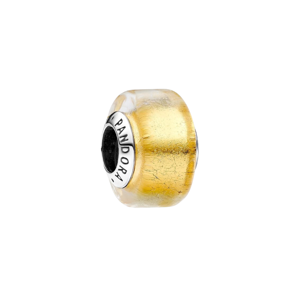 Charm Pandora Mini de Cristal de Murano Dorado – Plata de Primera Ley