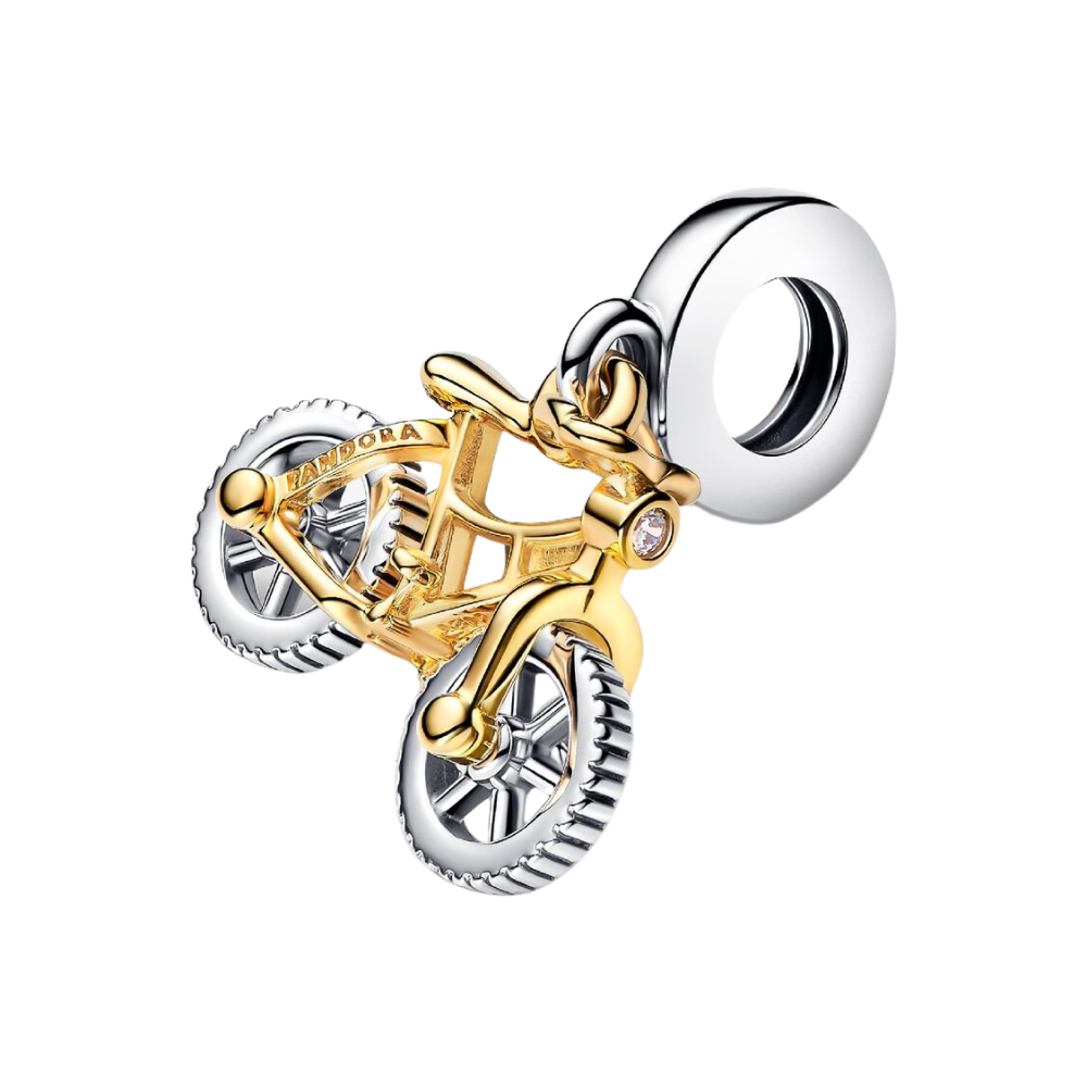 Charm Colgante Pandora Ruedas de Bicicleta en Dos Tonos con Plata de Primera Ley