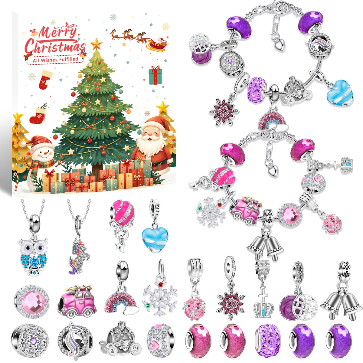 Calendario Adviento Joyas Árbol de Navidad Clásico Lila y Fucsia