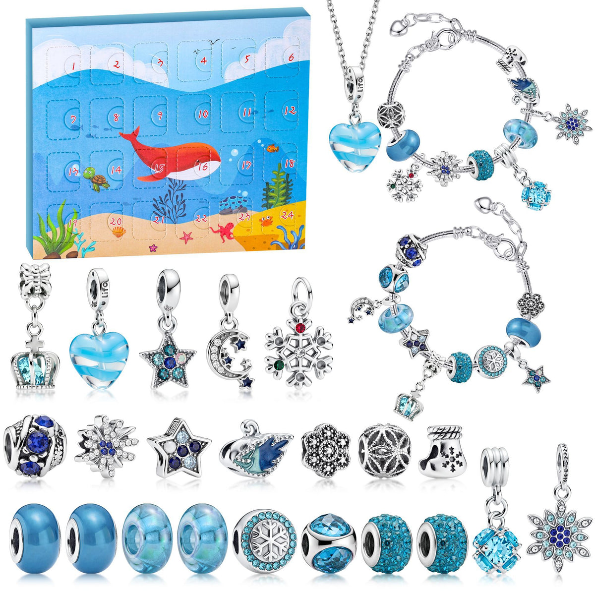 Calendario Adviento Joyas Ballena Fondo Marino Azul – Pulsera y Charms