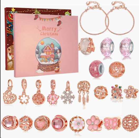 Calendario Adviento Joyas Bola de Nieve Oro Rosa – Pulsera y Charms