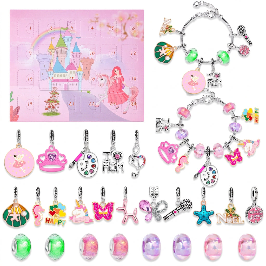 Calendario Adviento Joyas Castillo de Princesa Rosa – Pulsera y Charms