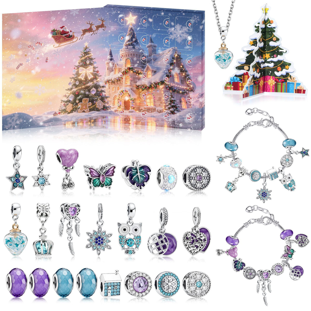 Calendario Adviento Joyas Castillo Nevado con Collar Lila y Azul