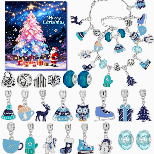Calendario Adviento Joyas Hello Winter Plata y Azul – Pulsera y Charms