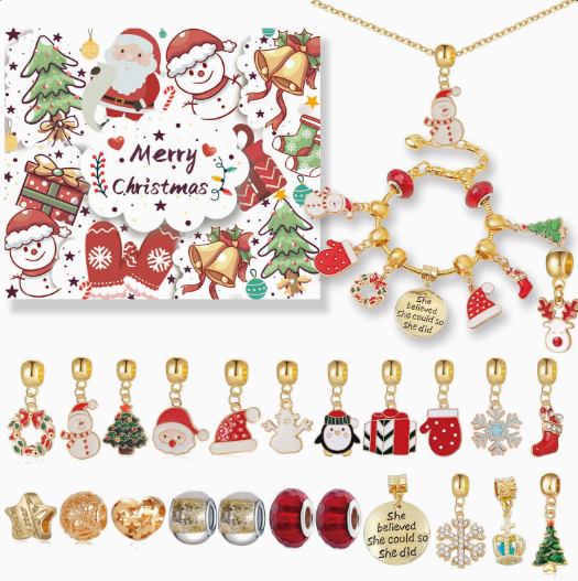 Calendario Adviento Joyas Merry Christmas Dorado con Collar