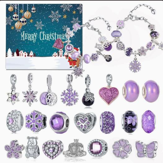 Calendario Adviento Joyas Merry Christmas Morado – Pulsera y Charms