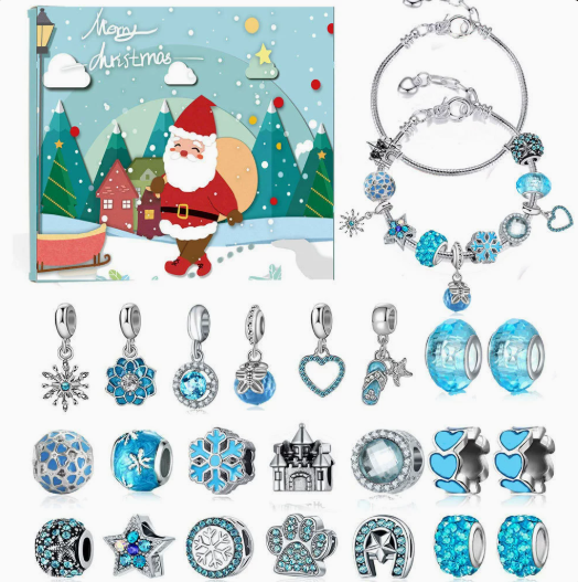 Calendario Adviento Joyas Papá Noel Paisaje Nevado Azul