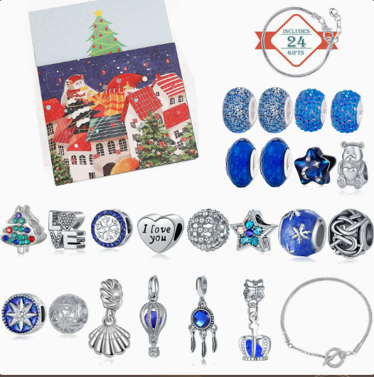Calendario Adviento Joyas Pueblo Navideño Azul – Pulsera y Charms