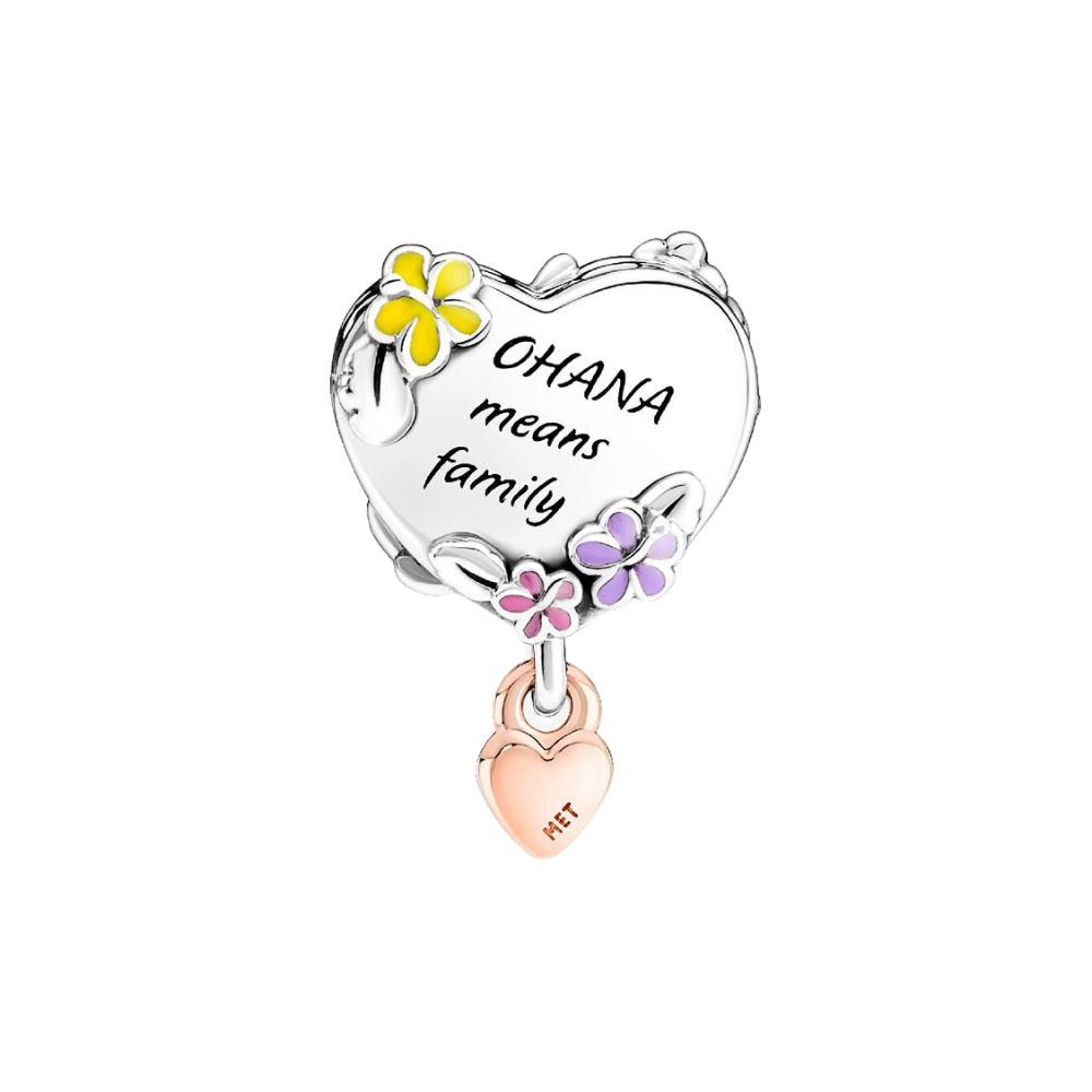 Charm Pandora Ohana Lilo y Stitch Disney Plata 925 con Baño de Oro Rosa 14k