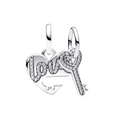 Pandora teilbarer Herz- und Schlüssel-Charm-Anhänger – Sterling-Silber 925
