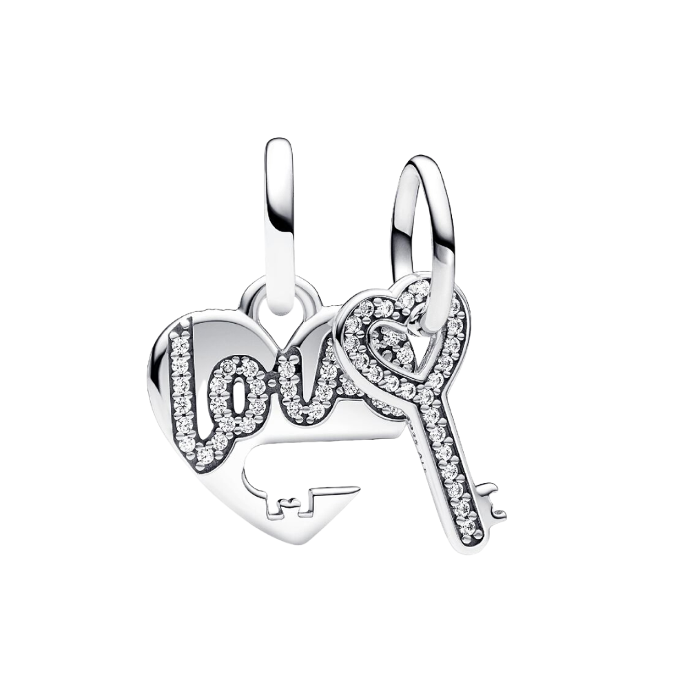 Pandora teilbarer Herz- und Schlüssel-Charm-Anhänger – Sterling-Silber 925