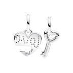 Pandora teilbarer Herz- und Schlüssel-Charm-Anhänger – Sterling-Silber 925