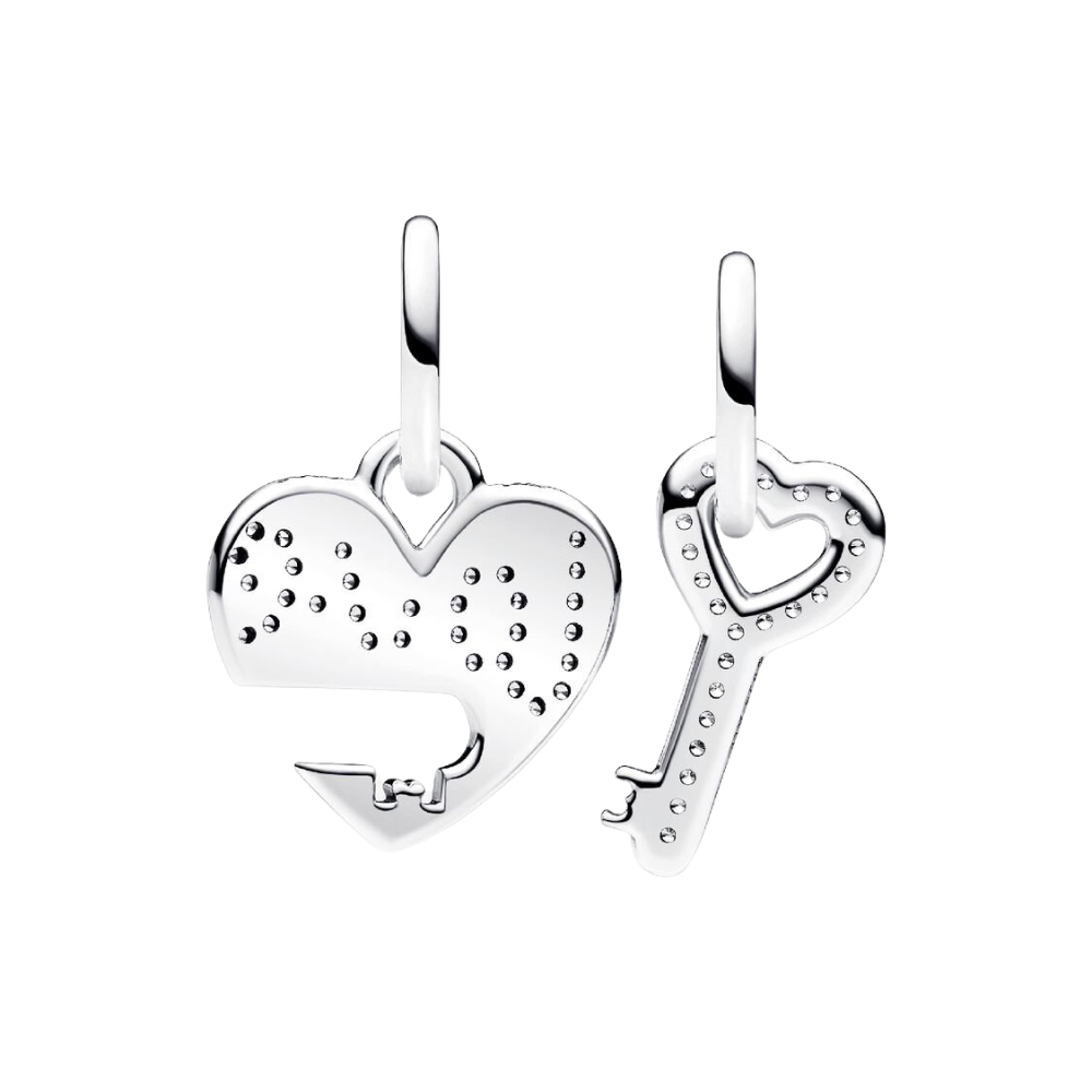 Pandora teilbarer Herz- und Schlüssel-Charm-Anhänger – Sterling-Silber 925