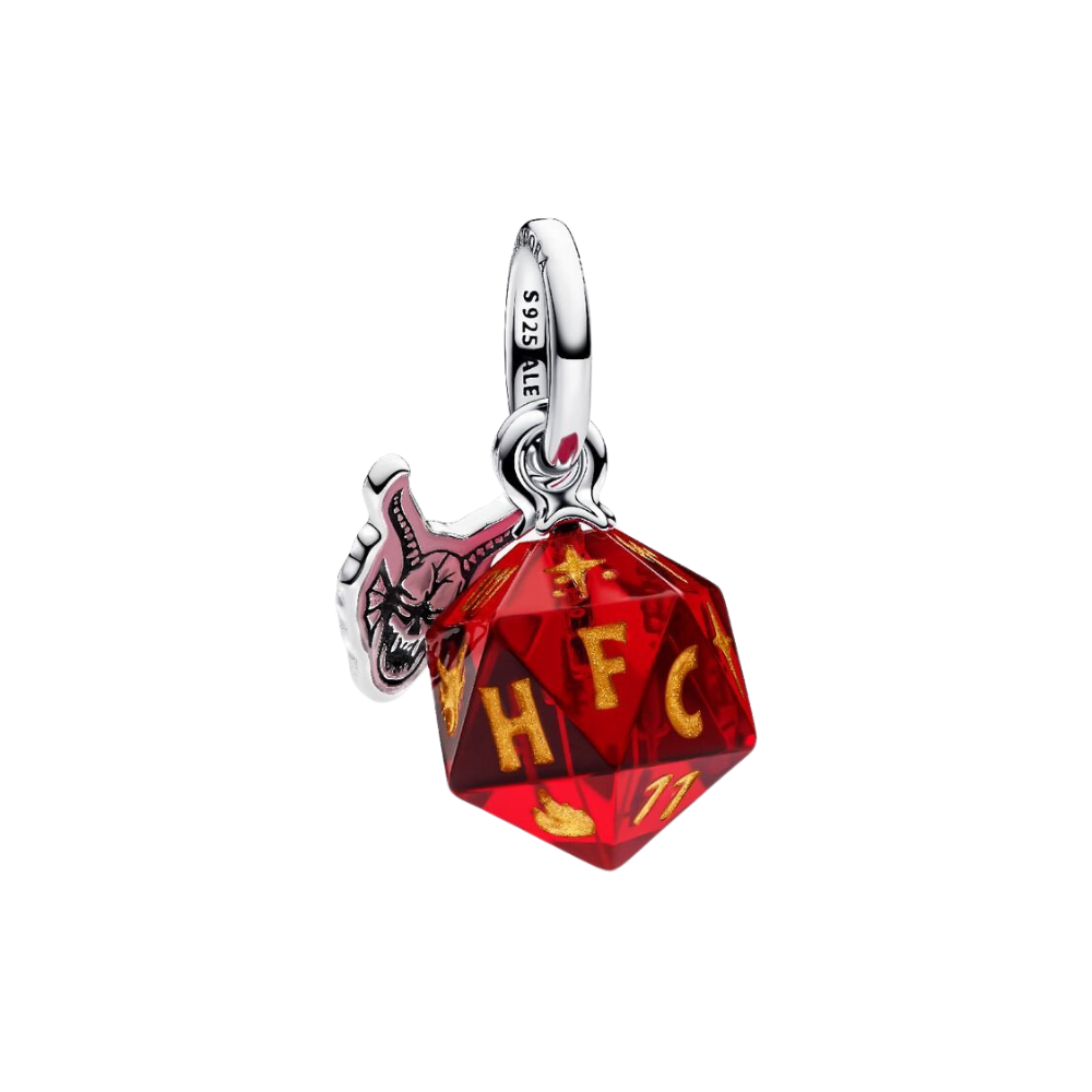 Charm Colgante Pandora Stranger Things Club del Fuego Infernal Dado D20 Plata de Ley 925